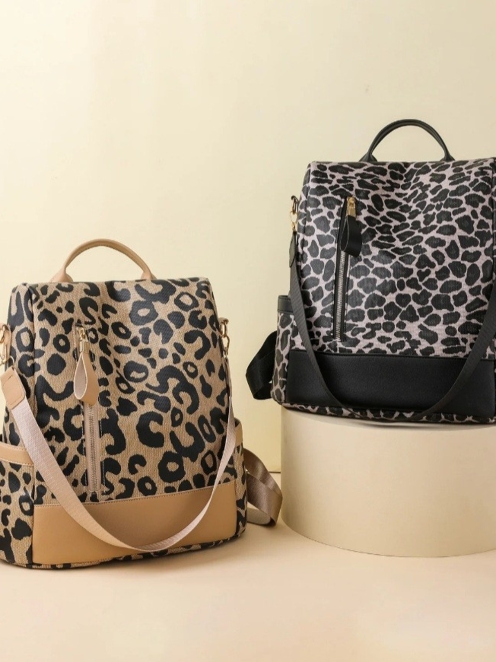 Each BRAND NEW NEVER WORN Leopard Convertible Backpack Tote Purse Beige OR Black